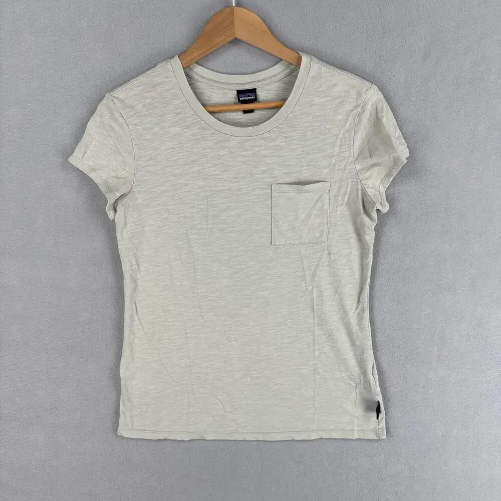 Patagonia Shirt Womens Small Gray Green Organic Cotton Blend Pocket Crewneck